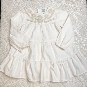 Old Navy Baby Girl 3t Cream Corduroy Boho Embroidered Long Sleeve Dress